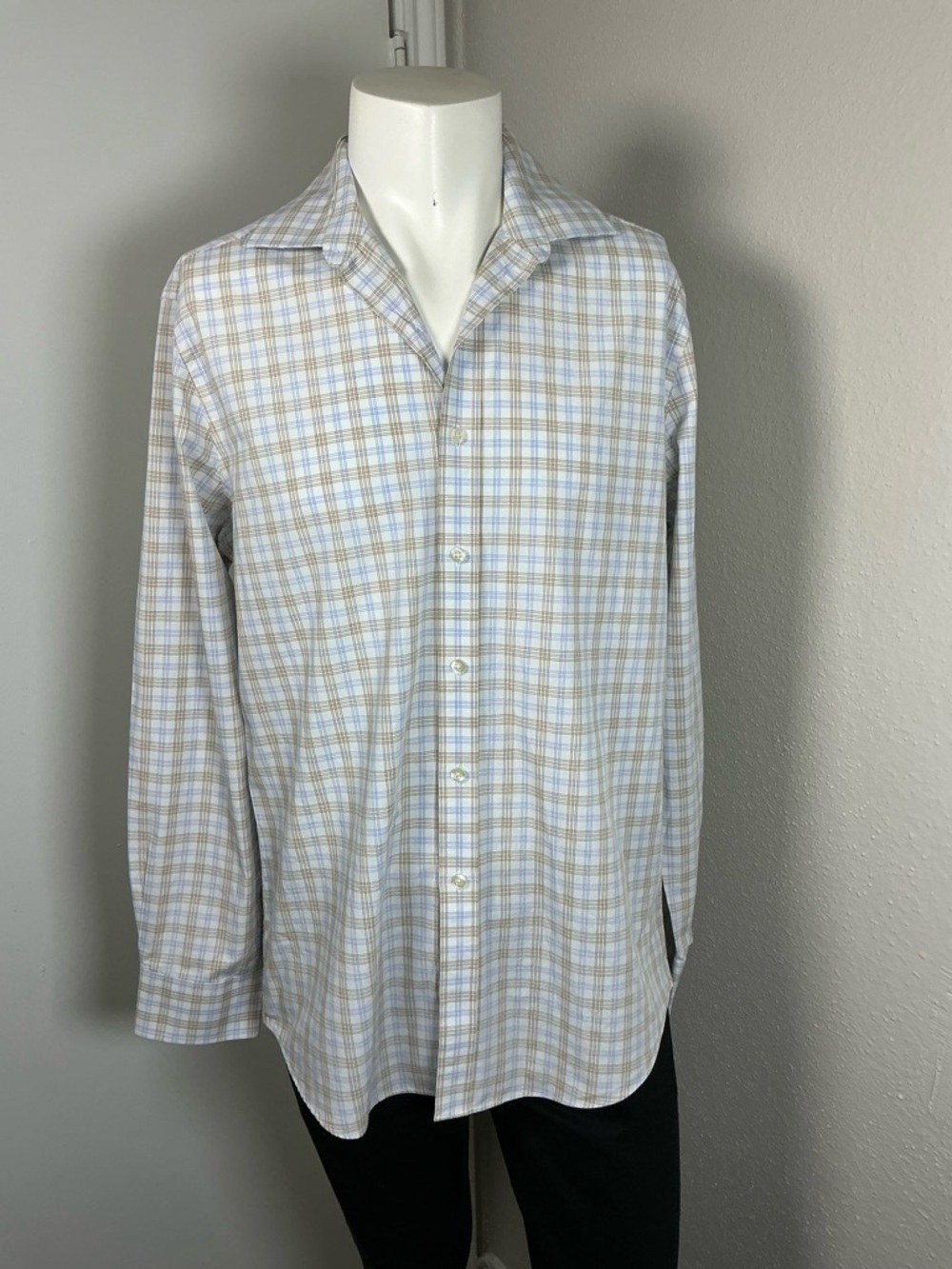 Michael Kors Men's Plaid Button-Down Shirt - Light Blue & Tan